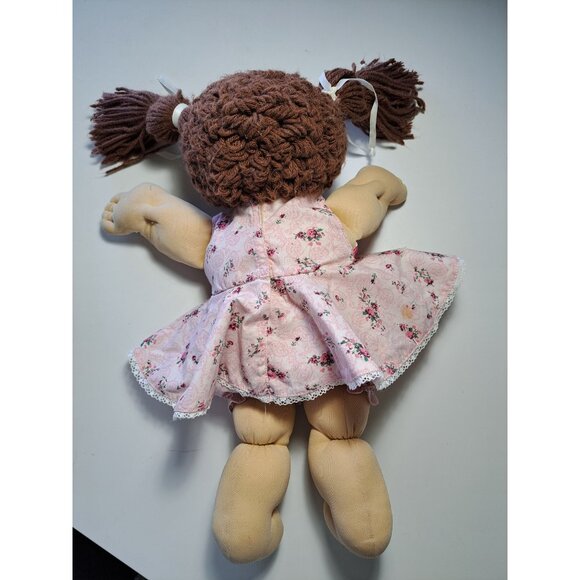 Vintage Cabbage Patch Kids Doll With Pink Floral Dress 1985 Brown Hair Collect - Picture 6 of 12